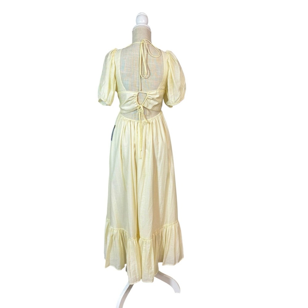 NWT Wayf Lucca Prairie Style Midi Dress Sz M Puff Sleeve Cutout Back Yellow Boho - Picture 3 of 13